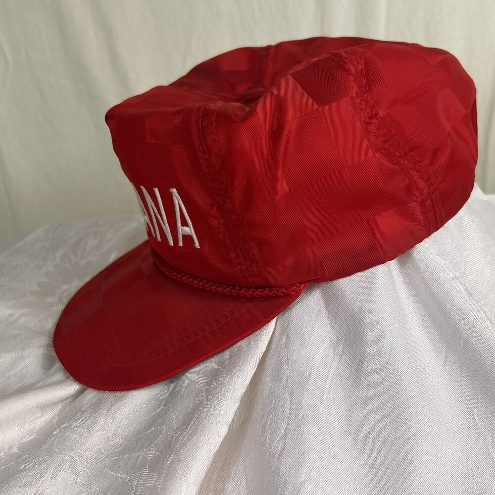 Vintage Somers Indiana Snapback Hat Red Checkerboard Nylon Rope Trim Trucker Cap - Picture 2 of 10